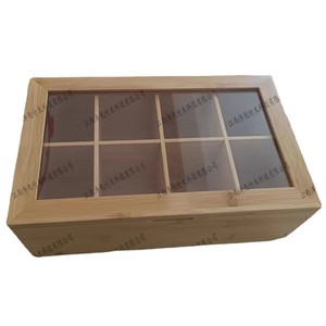 Caja de té de bambú con ventana transparente, tipo rejilla, rectangular, para almacenamiento de té y café, hecha de madera de bambú, con tapa transparente. - Product Image 1