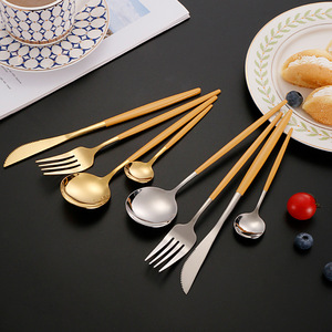 Juego de cuchillos, tenedores y cucharas de acero inoxidable, 4 piezas, cubertería moderna para cocina occidental, carne, postre, vajilla reutilizable - Product Image 1