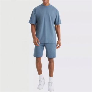Conjunto de dos piezas para hombre lavado personalizado de alta calidad, camiseta informal de manga corta, tela de rizo transpirable para el verano - Product Image 1