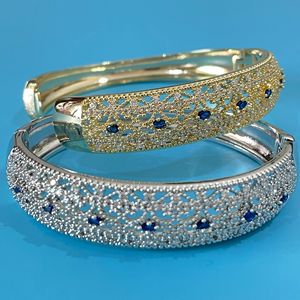 Cao cấp của phụ nữ dây đeo cổ tay duyên dáng sang trọng rộng mô hình rỗng vòng đeo tay mạ vàng Zircon chính cho Châu Âu thị trường Mỹ - Product Image 4