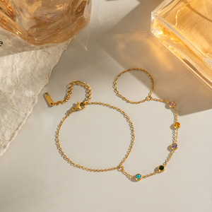 Pulsera de Cadena de Mano Boho de Lujo, Moderna, Antideslustre, Impermeable, Chapada en Oro de 18K, de Acero Inoxidable 316L, con Bisel Delicado y Colorido de Circonitas Cúbicas - Product Image 2