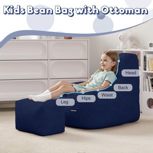YILISTAR Kids Bean Bag Sillón de PANA con otomana para niños y niñas Espuma completa comprimida para sofás de sala de estar <span class=keywords><strong>Bebe</strong></span> - Product Image 3