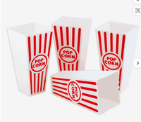 Contenants à popcorn classiques rayés rouge et blanc en plastique pour soirée cinéma - 7,8 pouces de haut x 3,8 pouces de diamètre supérieur x 2,3 pouces de diamètre inférieur, 41 oz (lot de 4)
