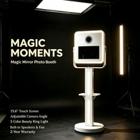 Mesin Photo Booth Layar Sentuh 15,6 Inci Putih/Hitam Kompatibel dengan Printer Bingkai Lampu LED Selfie Photobooth