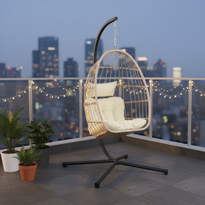 Chaise pliante de loisirs, intérieur/extérieur, chambre, jardin, chaise suspendue en métal et rotin, chaise à bascule simple, imperméable - Product Image 1
