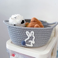 Panier de rangement ovale en corde de coton tressée avec poignée pour la maison, le bureau ou comme panier à linge sale et à jouets