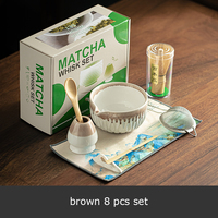 Ensemble de bols en céramique pour thé matcha japonais personnalisé avec bec verseur, tasses en grès matcha fabriquées à la main au Japon, 8 pièces, cuillère en bambou, kit matcha