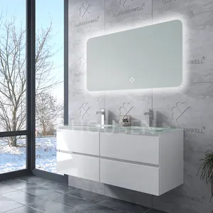 शीर्ष पीवीसी वैनिटी कैबिनेट काउंटरटॉप बेसिन ग्लास बेसिन बांस बाथरूम वैनिटी और सिरेमिक आधुनिक लक्जरी कार्टन स्क्वायर सीएडी लाह