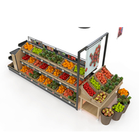Modern ontworpen dubbelzijdige houten displaystandaard voor vers fruit en groenten, supermarkt rek, heavy duty, groothandel uit de fabriek