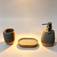 Ensemble d'accessoires de salle de bain en pierre de ciment avec base en bambou, 3 pièces : distributeur de lotion, gobelet, porte-savon, kit de bain, décoration pour la maison et l'hôtel