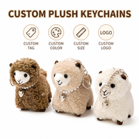Porte-clés en peluche Alpaga Kawaii en gros, mignon porte-clés mouton en polaire bouclée avec collier de perles, breloque de sac Llama douce pour cadeaux OEM
