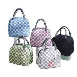 New Arrival Student School Adult Thermal Lunch <b>Box</b> Tote Food Storage Seersucker Plaid Insulated Bag Lunch <b>Cooler</b> Bags - Product Image 1