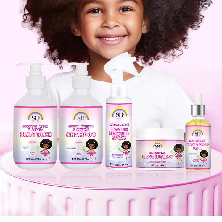 Juego de cuidado del cabello para niños, color negro natural, champú y acondicionador de cuidado profundo para niños, restaura la humedad y el brillo