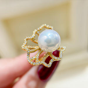 Base para Anillo de Plata S925 con Cuentas Redondas de 11-12 mm, Accesorios de Perlas para DIY, Joyería de Moda con Base Vacía de 25 mm, 10034 - Product Image 1