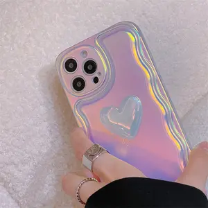 Hot Selling Fashion Holographic Heart Stock Waterproof Protector Mobile Phone Case