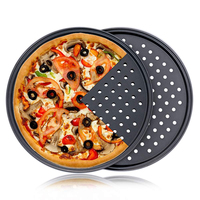 Teglia perforata in acciaio al carbonio con rivestimento antiaderente rotonda Pizza Crisper vassoio strumenti Set da forno utensili da cucina padelle per Pizza