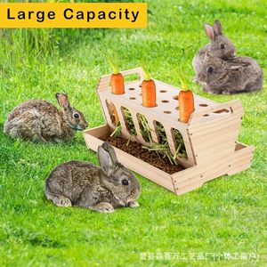 Mangeoire à nourriture pour lapins en bois massif, support pour foin et carottes, plateau d'alimentation pour cochon d'Inde, couleur naturelle - Product Image 2