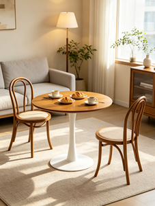 Mesa de Comedor Redonda de Madera Clara con Base de Pedestal Único, Estilo Tulipán, Ideal para Espacios Pequeños, Mesa de Desayuno o Café - Product Image 3