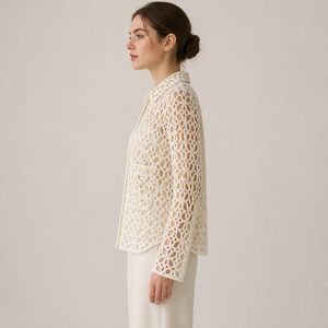 Cardigan da <span class=keywords><strong>Donna</strong></span> Personalizzato OEM/ODM, Lavorato <span class=keywords><strong>a</strong></span> <span class=keywords><strong>Mano</strong></span> all'Uncinetto, Design Floreale Traforato, Manica Lunga, Maglione Lavorato <span class=keywords><strong>a</strong></span> Maglia con Tasche - Product Image 5