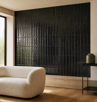 Carreaux muraux décoratifs 75x300mm faits à la main, en céramique noire brillante, style marocain, pour cuisine et salle de bain