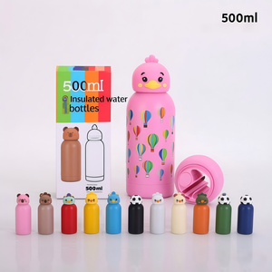 Bouteille d'eau en métal à double paroi, sans BPA, de qualité alimentaire, écologique, avec couvercles 3D en forme d'animaux pour enfants - Product Image 2