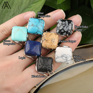 Ruit Vorm Edelsteen Cabochon Kralen Zilveren Ringen Voor Heren Sieraden Verjaardagscadeau - Product Image 4
