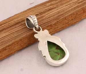 Solide 925 Sterling Silver Boho Floral Teardrop Pendentif Fait À La Main Femmes Vert Cuivre Turquoise Collier Rhodium Fine Pendentifs - Product Image 3