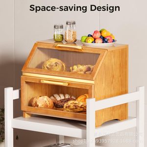 กล่องขนมปังไม้ไผ่สองชั้น 39x25x32 ซม. พร้อมฝาปิด สำหรับเก็บของในครัว - Product Image 5