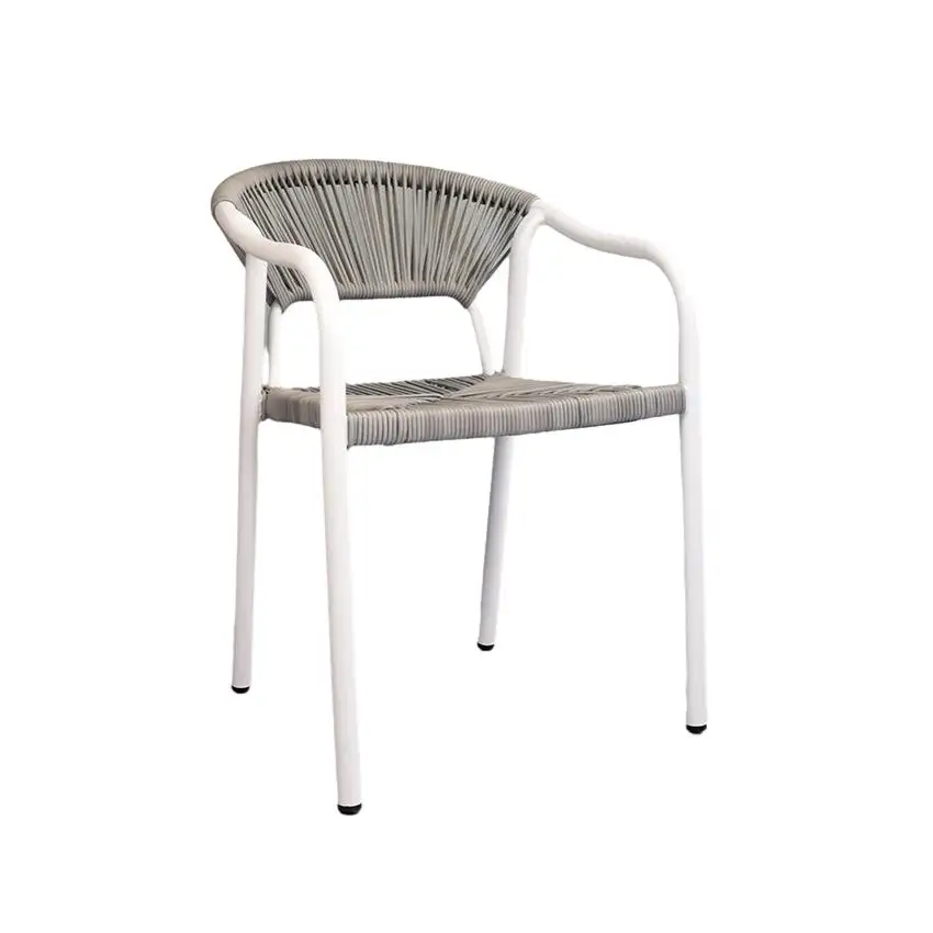 Desain baru kursi halaman dapat ditumpuk aluminium furnitur luar ruangan komersial kursi anyaman rotan untuk Teras restoran kafe toko