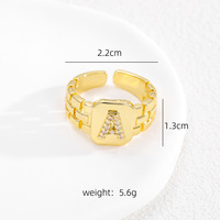 HOTWAY – bague en cuivre incrustée de zircone cubique, avec lettres anglaises, à ouverture réglable, bijoux à la mode, cadeau pour hommes et femmes