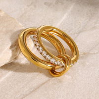 Ensemble de 2 bagues en zircon empilables hypoallergéniques, minimalistes, plaquées or, en acier inoxydable, double cercle, lisses, pour femmes, bijoux quotidiens
