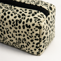 Sac cosmétique en toile de haute qualité beige et noir à imprimé léopard, pochette de rangement portable pour le maquillage, pour les femmes, utilisation quotidienne et en voyage