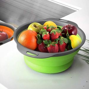 Juego de 2 coladores plegables de silicona con asa, cesta para lavar y escurrir frutas y verduras - Product Image 3