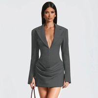 Nouvelle Robe Mini Blazer Décontractée Plissée Moulante à Col en V Profond et Manches Longues pour Femme 2026