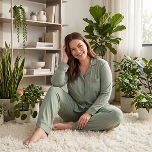 <span class=keywords><strong>Pigiama</strong></span> in Bambù di Alta Qualità, Set Morbido da Casa per Donna, Maniche Lunghe, Taglie Forti, <span class=keywords><strong>Pigiama</strong></span> in <span class=keywords><strong>Cotone</strong></span> Organico e Modal di Bambù per Donna - Product Image 2
