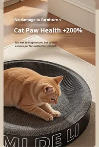 Tempat Tidur Kucing Putih Kuning, Papan Garukan Kucing Diameter Besar, Kertas Bergelombang Tahan Aus, Anti Gores, Tidak Merusak Cakar - Product Image 3