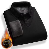 Pull en molleton épais pour homme, style décontracté, col à revers, manches longues, tricoté, effet deux-pièces, pour l'automne et l'hiver