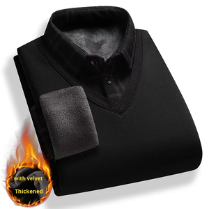 Pull en molleton épais <span class=keywords><strong>pour</strong></span> <span class=keywords><strong>homme</strong></span>, style décontracté, col à revers, manches longues, tricoté, effet deux-pièces, <span class=keywords><strong>pour</strong></span> l'automne et l'hiver - Product Image 2