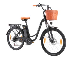 TTGO Electric City Bike 26 Inch 250W Rear Hub Motor Lithium Battery 7 Speed Aluminum Frame with <b>Basket</b> and LCD <b>Display</b> - Product Image 2