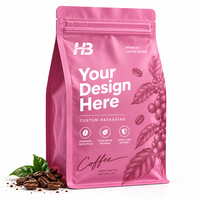 Roze op maat bedrukte koffiebonen stand-up pouch met zijvouw, ritssluiting en ontluchtingsventiel voor vershoudendheid