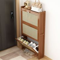 Meuble de rangement à chaussures en bambou moderne, design luxueux, prix abordable, fin, avec tiroirs, couleur bois clair, pour l'entrée
