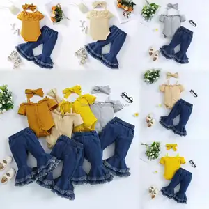 Großhandel billig koreanische Baby Baby Baby Sommer Pit Lace Kleid ausgestellt Jeans schicke Freizeit-Set