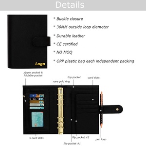 Portefeuille-classeur A6 en cuir litchi souple Yihe, best-seller <span class=keywords><strong>e</strong></span>-commerce, avec 6 anneaux de 30 mm, pochettes pour gestion budgétaire et espèces - Product Image 5