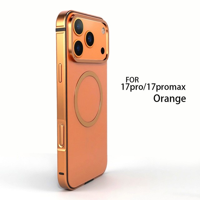 New Matte Magnetic Metal Charging Phone Case for iPhone 17 Pro 17 Pro Max Aluminum Bumper Shockproof Cover Orange Dropshipping