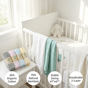 Manta Envolvente de Muselina de Bambú Orgánico Personalizada al por Mayor, 120*120cm, para Recién Nacidos, Doble Gasa, para Bebés - Product Image 3