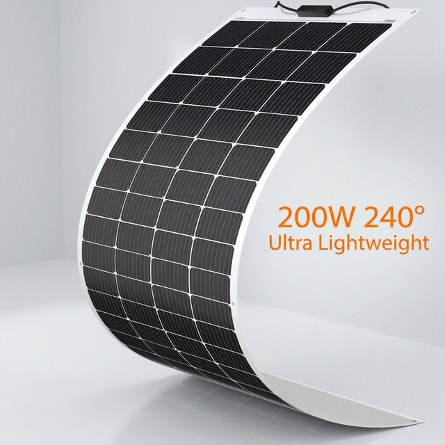 Solar Panels 200 Watt 12V Flexible Solar Panel 240° Ultra Lightweight for Marine RV Cabin Van Car Boat Camping Curve Surfaces