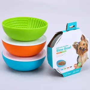Custom Eco Friendly Double Adjustable Elevated Non Slip Covered Silicone Travel Dog Cat Pet Slow Food Feeders Bowls With Stand