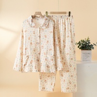 Pyjama long en mousseline de coton imprimée pour femme, printemps-automne, 121-140 g/m², manches longues, col à revers, tenue d'intérieur deux pièces, ODM