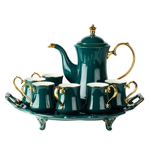 Juegos de Café para el Té de la Tarde con Cerámica de Phnom Penh, Venta al por Mayor de Artículos de Bebida Vintage Azules y Verdes de Estilo Europeo - Product Image 4