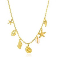 Collier de mode pour femme en cuivre, avec étoile de mer dorée, coquillage et pierre naturelle, style océan, pour soirée, été et plage